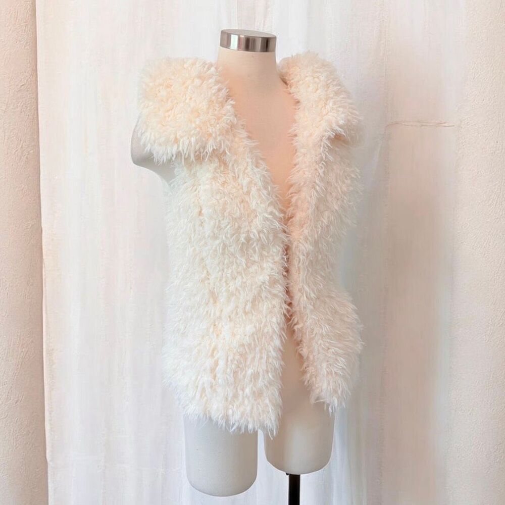 Wet Seal Vest Faux Fur Lamb Off White Cream Cardigan Duster Kimono Small
